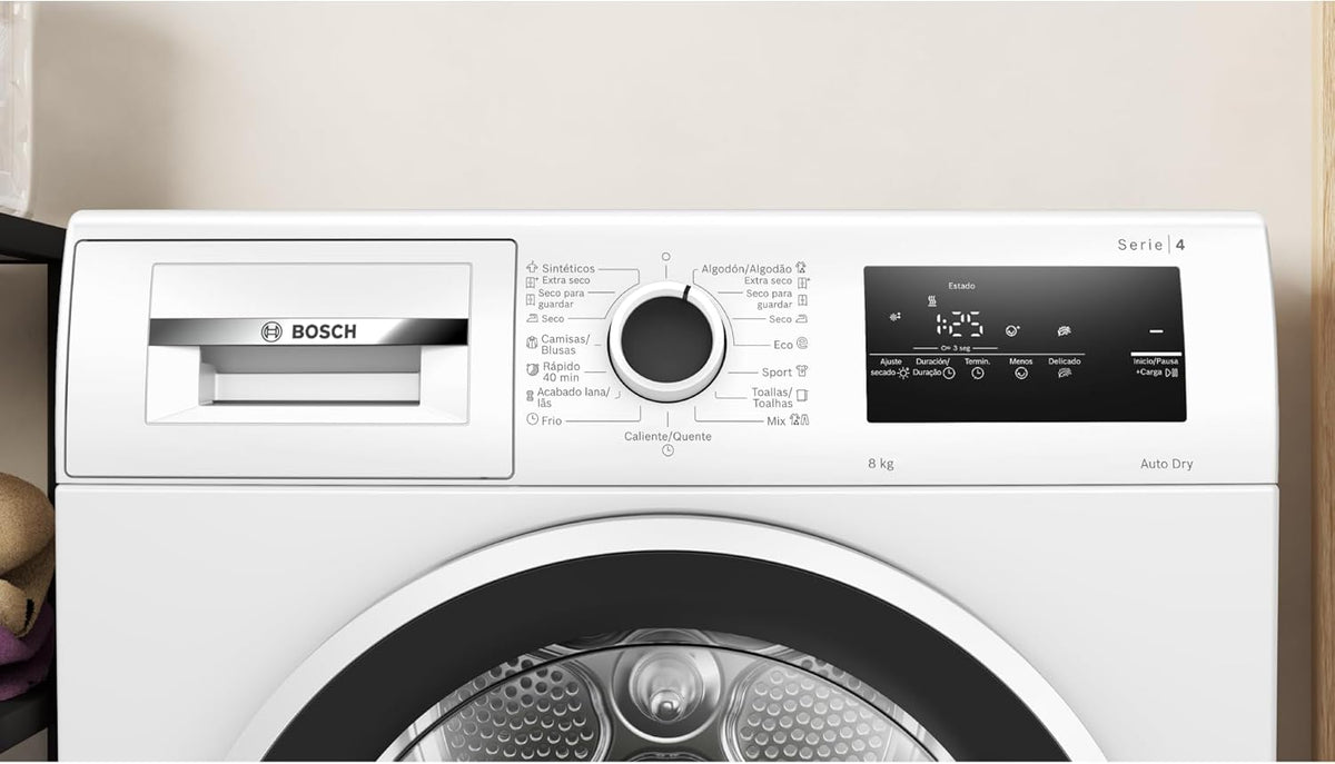 Bosch Secadora con bomba de calor 8 kg Serie 4 Easy Clean AutoDry Antiarrugas Blanco WTR85V00ES