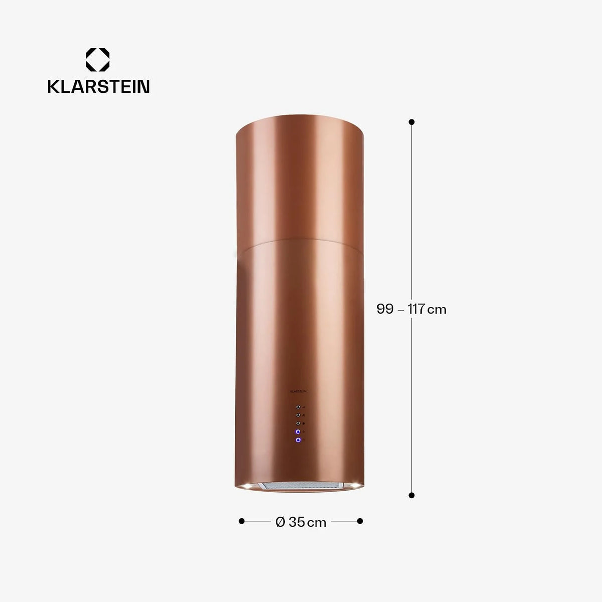 Klarstein Beretta Cooker Hood - Okap wyspowy, pokrywa 35 cm (Ø) / 60 cm, powietrze odprowadzane/recyrkulowane, 650 m³/h, z filtrami z węglem aktywnym, klasa efektywności energetycznej C - miedź