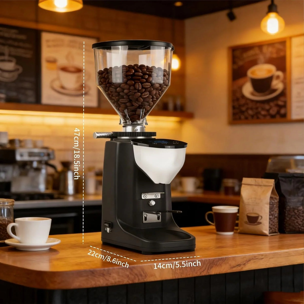 Młynek żarnowy do użytku domowego, 19 ustawień mielenia i zdejmowany lej - Elektryczny młynek do kawy z panelem sterowania LED, do espresso, mocha Black