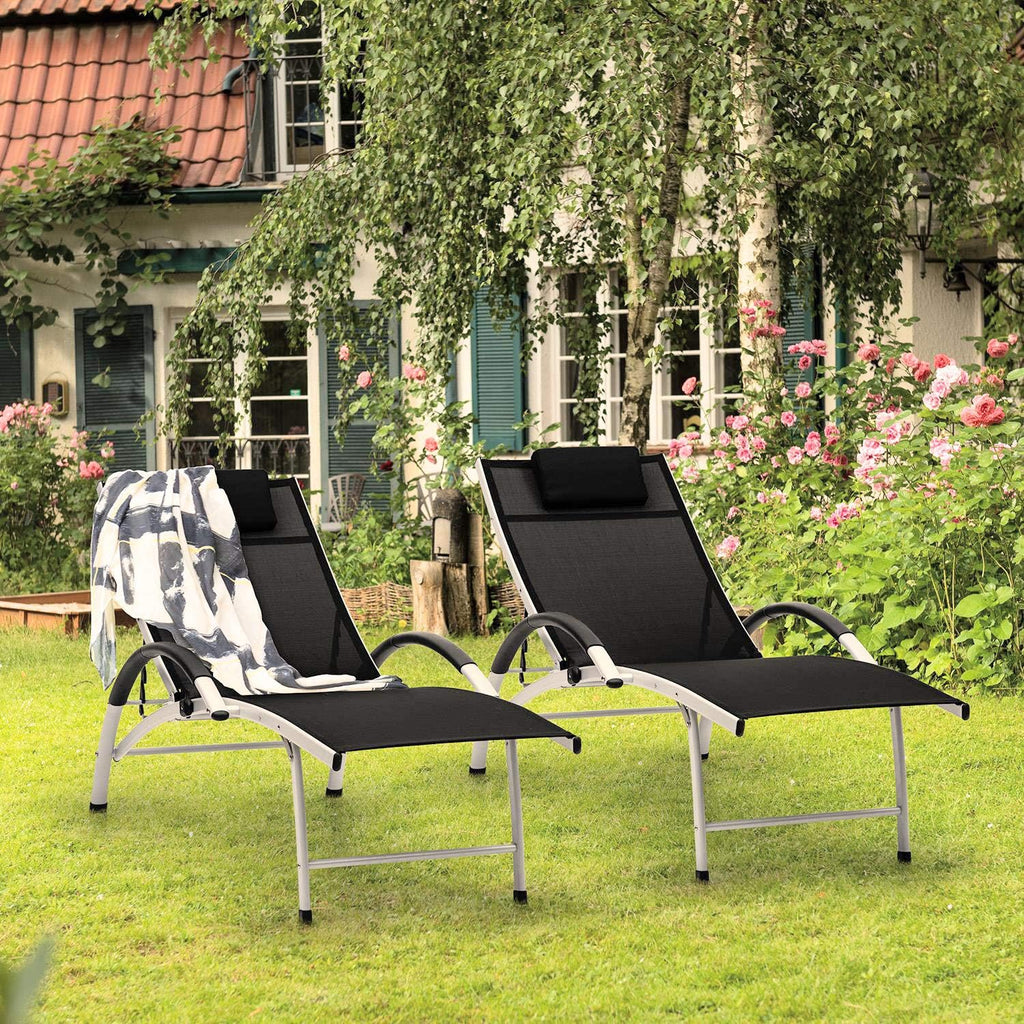 Blumfeldt Sun Valley - Tumbona con cojín, plegable, estructura de aluminio, respaldo ajustable en 4 posiciones, Sun Comfort, material: 70% PVC y 30% malla de poliéster Comfort, negro