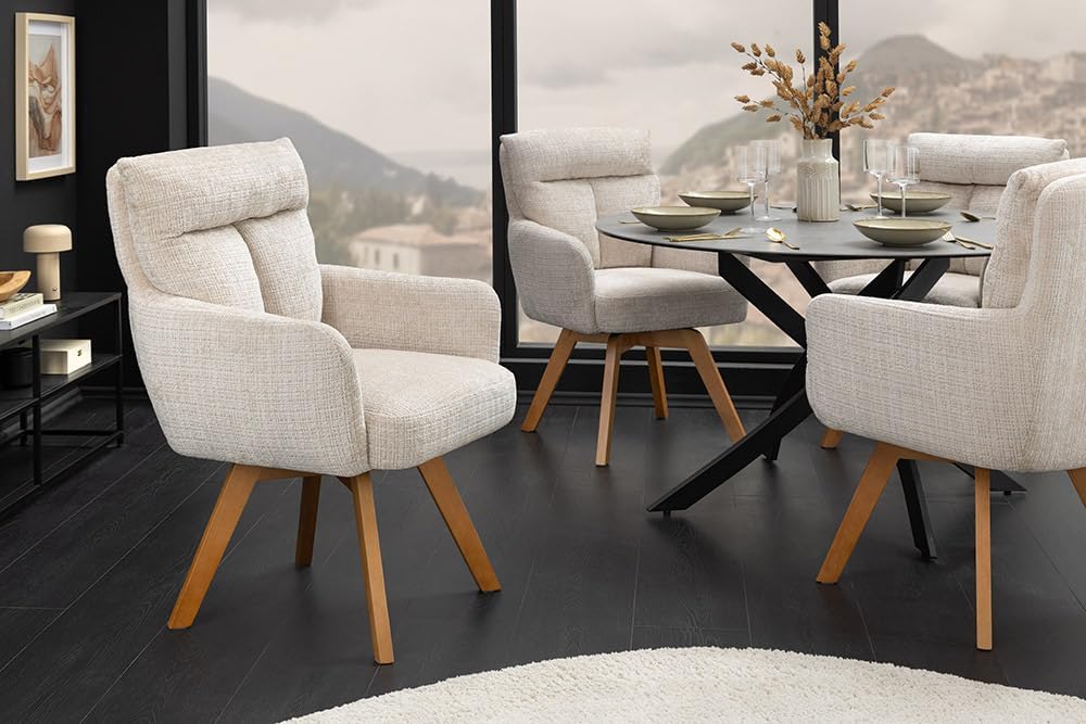 Silla giratoria Riess Ambiente Big George - Champán - Felpilla con reposabrazos madera de haya natural silla de comedor diseño retro