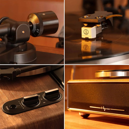 1byone MM Tocadiscos con altavoces, 33/45 RPM, Bluetooth, transmisión por correa, parada automática, preamplificador phono