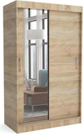 Brent - Armario con espejo, 100 cm de ancho, Windsor Tomy I Armario de dormitorio con 2 barras para ropa y estantes para ropa I Armario ropero Roble Sonoma