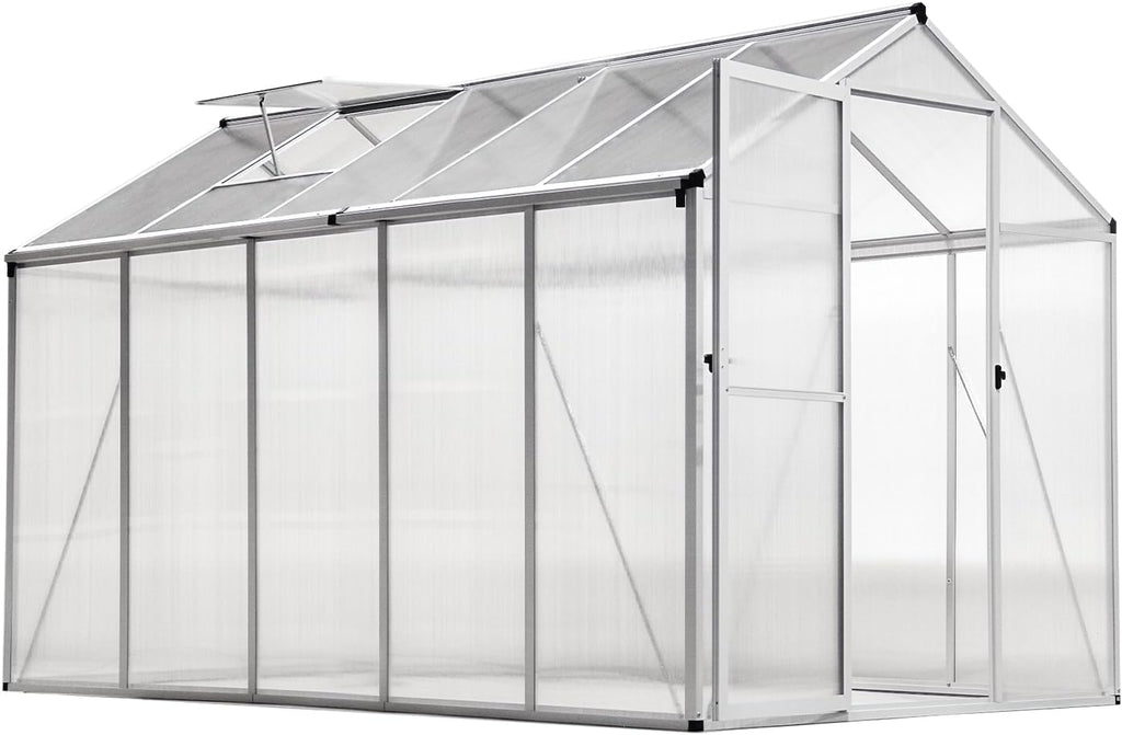 Invernadero de aluminio para jardín | 177*300*193 cm | Versátil: utilizable como invernadero, caseta de jardín, resistente al invierno, para cultivo, caseta para tomates, semillero y caseta para plantas, blanco