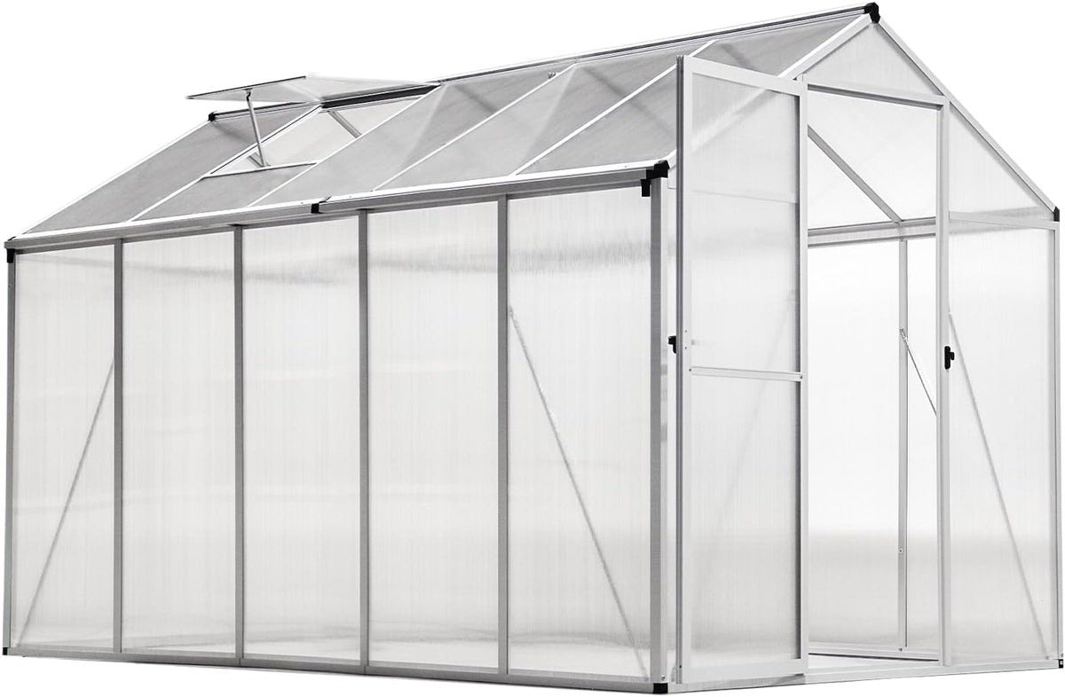 Invernadero de aluminio para jardín | 177*300*193 cm | Versátil: utilizable como invernadero, caseta de jardín, resistente al invierno, para cultivo, caseta para tomates, semillero y caseta para plantas, blanco