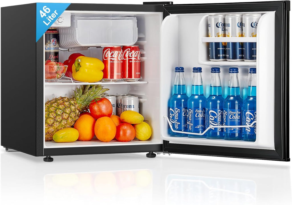 Mininevera FOHERE 46L, frigorífico pequeño con 7 niveles de refrigeración, energéticamente eficiente, supersilencioso, puerta reversible y patas ajustables, para hotel, oficina, apartamentos pequeños, negro