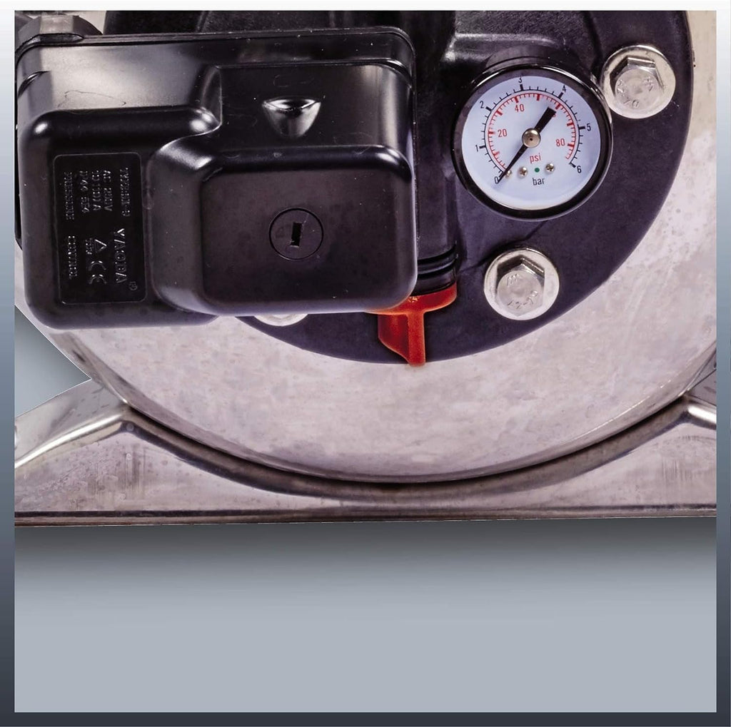 Sistema de abastecimiento de agua doméstico Einhell GC-WW 1250 NN (1200 W, máx. 5 bar, caudal máx. 5000 l/h, altura de elevación máx. 50 m, motor sin mantenimiento, tornillo de purga de agua, depósito de presión de acero inoxidable de 20 l)