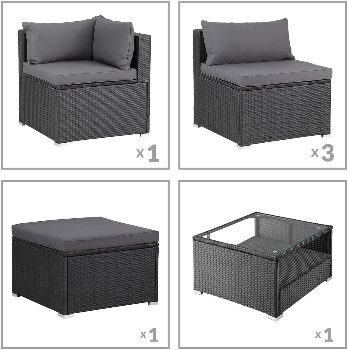 Set de muebles de jardín Lounge Casaria® incl. caja de almacenamiento de 318 L, para exteriores, con mesa, cojines, resistente a la intemperie, poliratán, color negro antracita, muebles para balcón y terraza