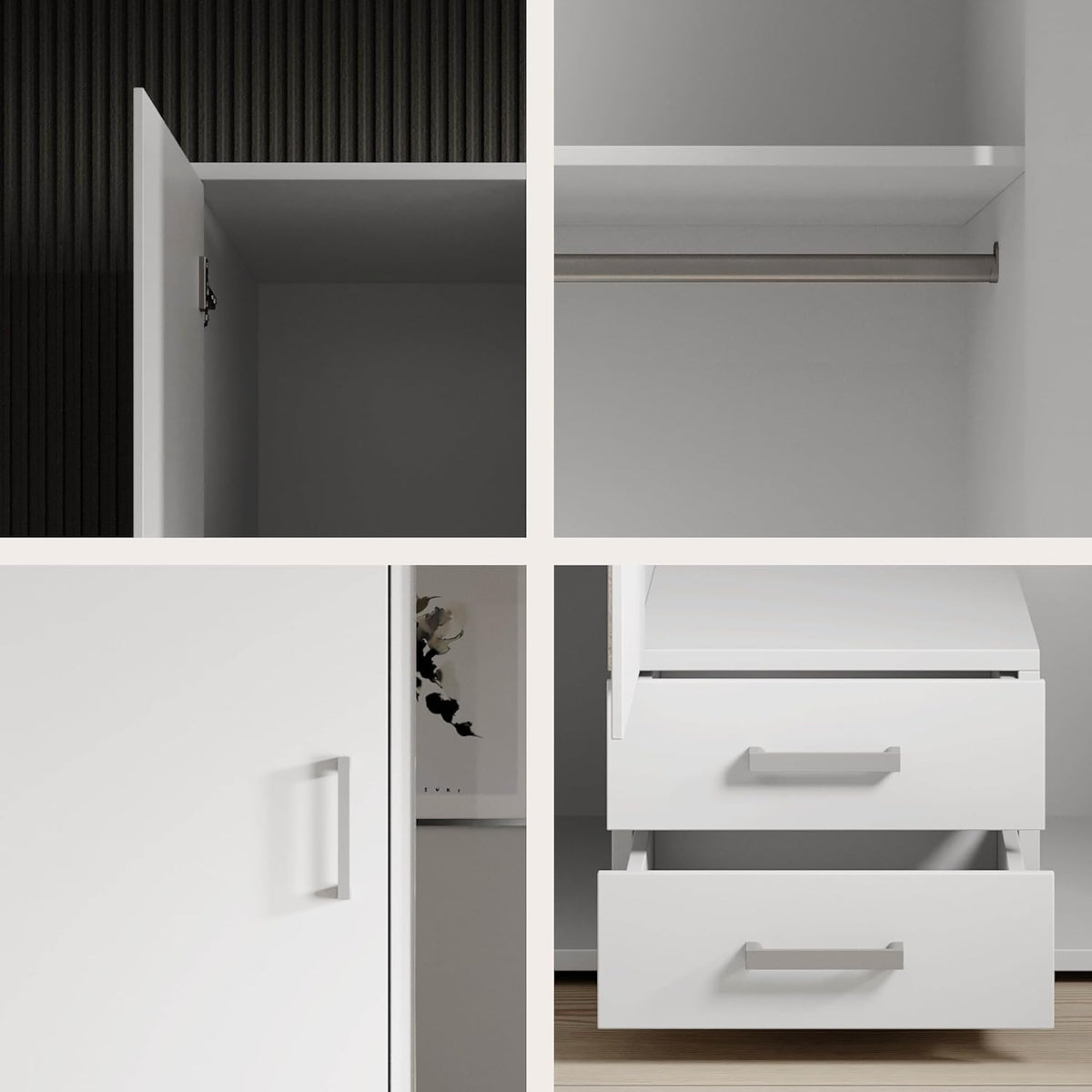 Stella Trading KARL Armario elegante de 3 puertas con gran espacio de almacenamiento - Armario versátil de puertas batientes en color blanco con puerta de espejo - 120 x 195 x 55 cm (ancho/alto/fondo)