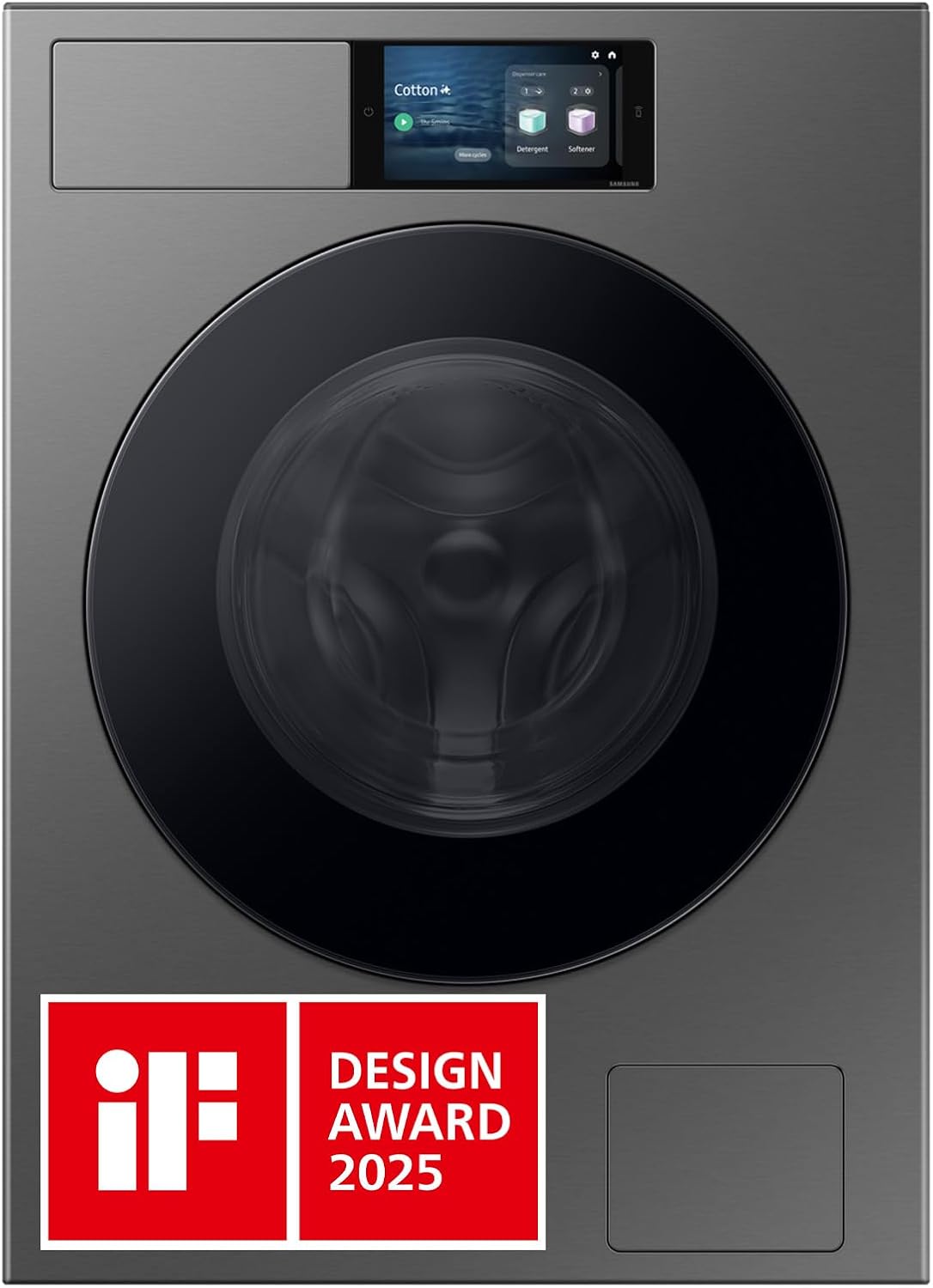 Lavadora Samsung WF90F09C4SU2 Bespoke AI, 9 kg, Clase energética: A (-55%), pantalla táctil de 7 pulgadas, SmartThings Energy Mode, AI Home y AI Wash, Ecobubble, programa de lavado SuperSpeed de 39 min., Dark Steel