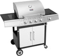 Barbacoa de Gas Royal Gourmet de 4+1 Quemadores de Acero Inoxidable, Parrilla de Gas de 14,5 kW de Potencia con Mesas y Termómetro, 2 Ruedas Direccionales, 2 Puertas, Adecuada para Jardín y Exterior, Plata