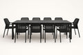 Mesa de jardín con 10 sillas de aluminio y polipropileno negro