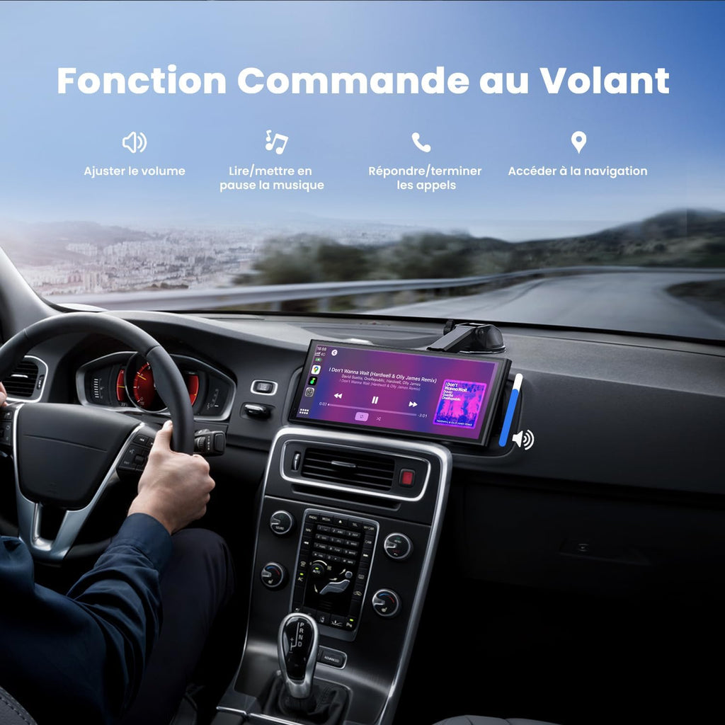 Pantalla portátil inalámbrica Krunia de 9,26" para Apple CarPlay y Android Auto, actualizaciones OTA, cámara de visión trasera, Mirror Link, Bluetooth 5.0, control por voz, navegación GPS, FM