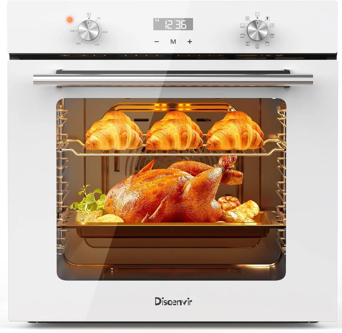 Cuisson à l'air Chaud 3D piekarnik do zabudowy, 60 cm, wolnostojący, 60 l, timer, 2,2 kW, 9 funkcji, z grillem i emaliowaną blachą do pieczenia, Cuisson à l'air Chaud 3D