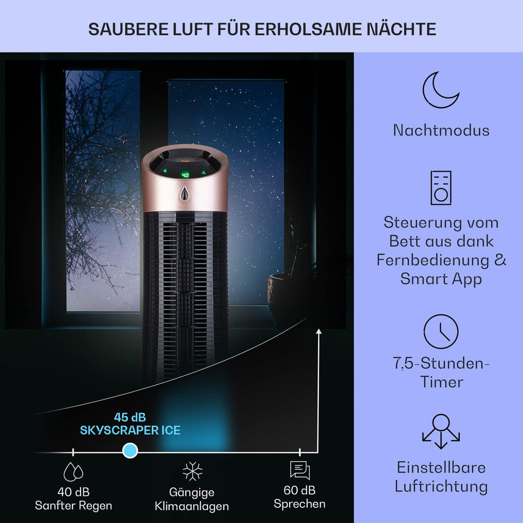Klarstein 4 en 1: Enfriador de aire inteligente, ventilador, humidificador e ionizador I Depósito de agua de 6 L, oscilación, 30 W, 210 m³/h, temporizador I Aire acondicionado sin tubo de escape, aire acondicionado portátil, negro-oro rosa