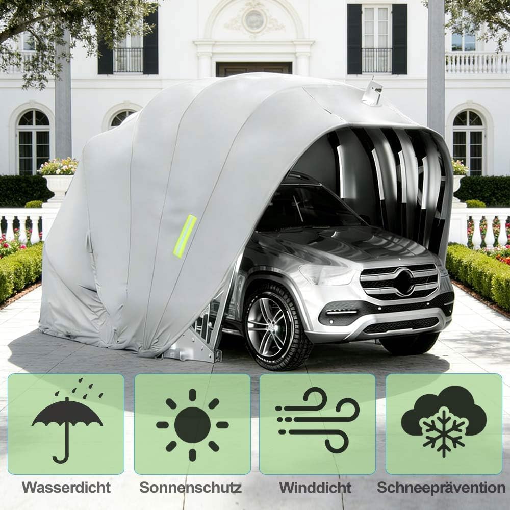 Cochera resistente a la intemperie, garaje plegable móvil de acero inoxidable, cochera semiautomática antiexposición, bloqueable, para camionetas y automóviles, gris 5,9 x 2,7 x 2,45 m