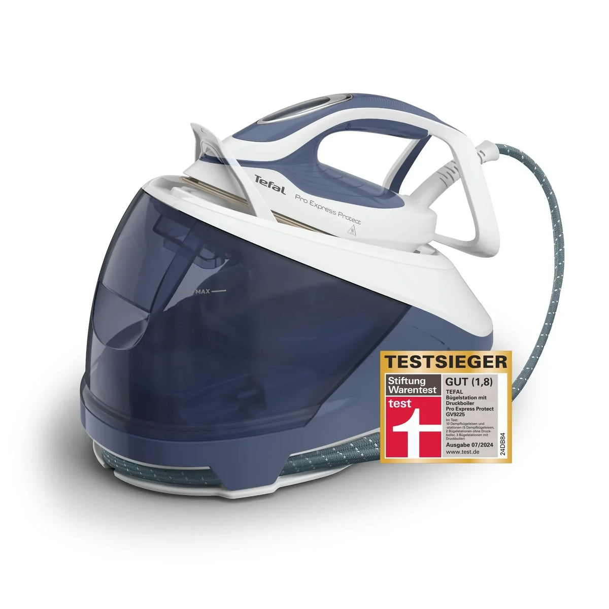 Centro de planchado Tefal Pro Express Protect 7,6 bares, 140 g/min, golpe de vapor 550 g/min, antical, azul grisáceo/blanco GV9225