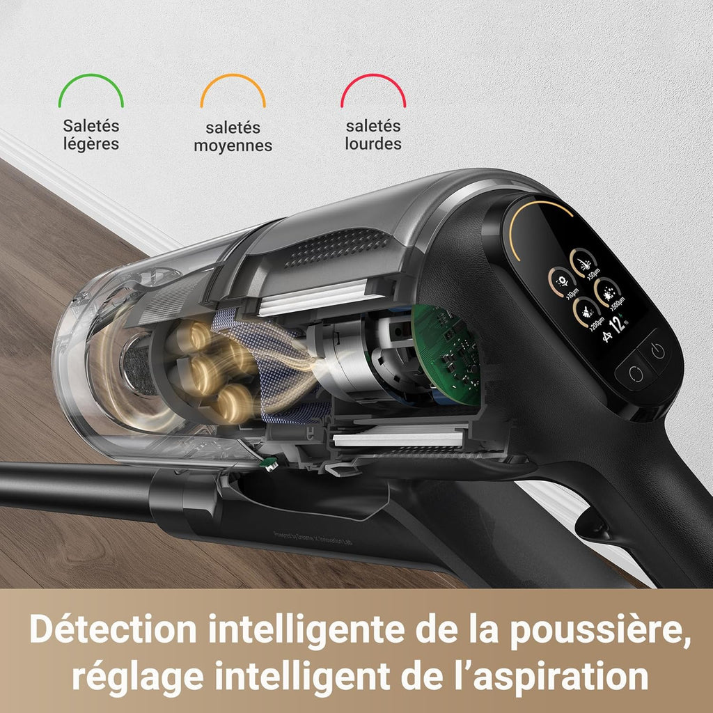 Aspiradora escoba inalámbrica Dreame Z30, 28 000 PA / 310 AW, motor de alta velocidad, autonomía de 90 min, filtro HEPA H14, tecnología de detección de polvo, eliminación de pelo de mascotas