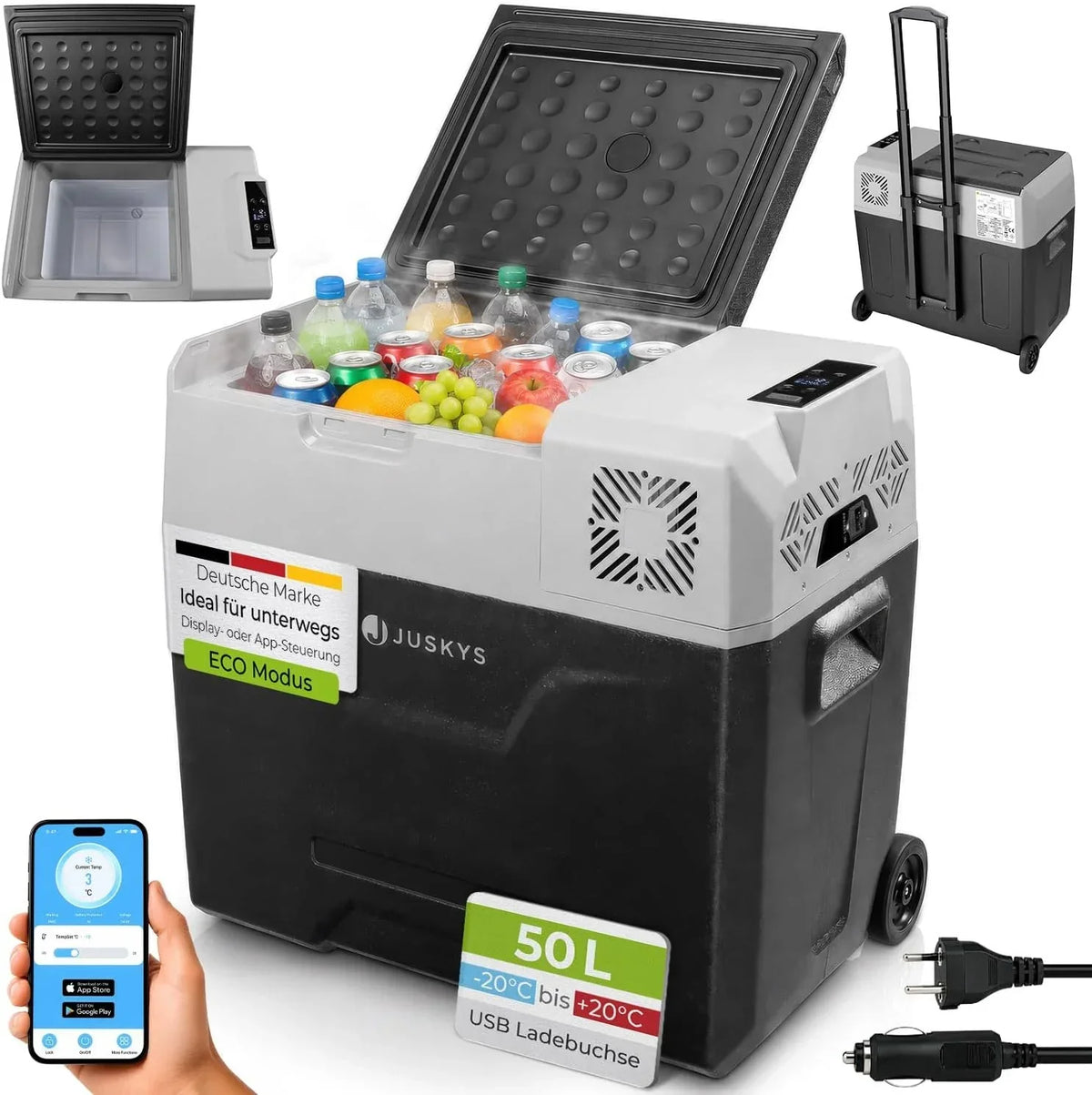 Nevera de compresor 50L 12V 24V 230V, mininevera frío-calor para coche, camión, autocaravana y camping