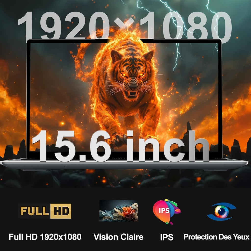 Portátil Ruzava de 15,6 pulgadas Celeron N5095 Win11 Pro 8GB RAM 256GB SSD Expansión 1TB 5G WiFi 1920x1080 FHD con ratón inalámbrico, teclado QWERTY con membrana de teclado AZERTY - Gris