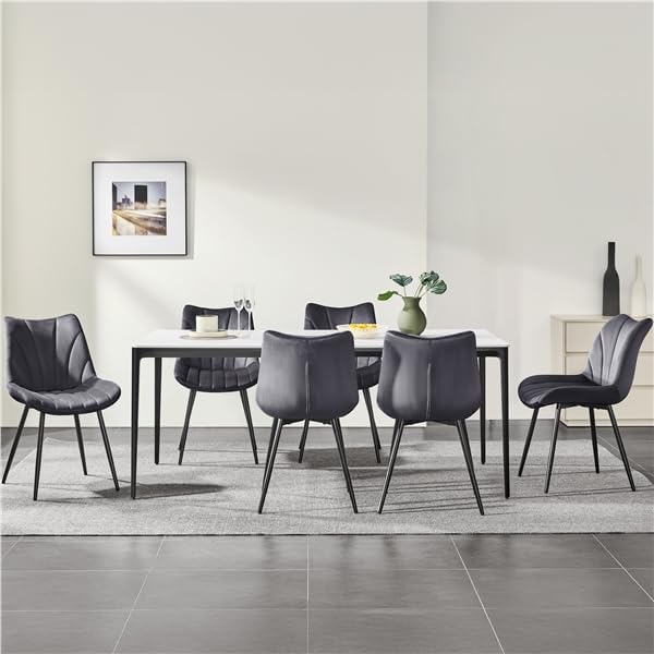 Juego de 6 sillas de comedor Yaheetech, sillas tapizadas con respaldo, para salón, cocina y comedor, asiento de terciopelo, con patas de metal, capacidad de carga de hasta 150 kg, gris oscuro