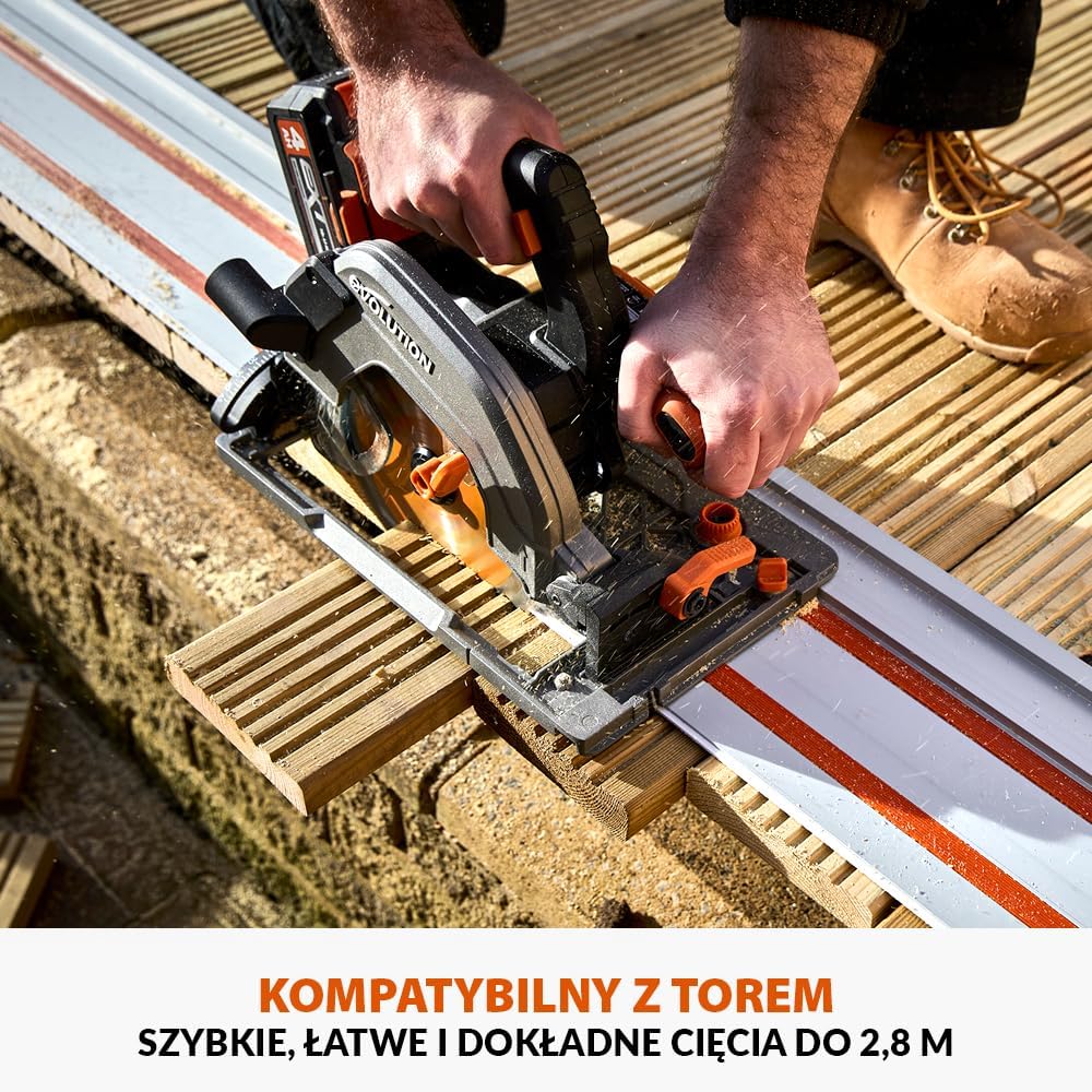 Evolution Power Tools R185CCSX-Li Pilarka tarczowa akumulatorowa 18v Li-Ion EXT z tarczą TCT do wielu materiałów, do cięcia drewna, metalu, plastiku, akumulator i ładowarka w zestawie, 185 mm