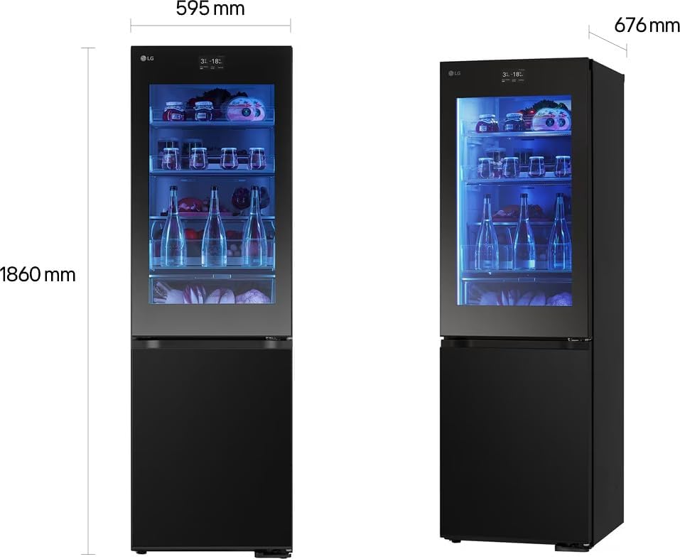 LG GBG7190CEV, Clase C, 349 L, frigorífico combinado con Instaview y LED, pantalla LCD táctil, cambio de color ajustable, Total NoFrost, DoorCooling+, 59.5 x 67.6 x 186 cm ꟷ Essence Black Steel