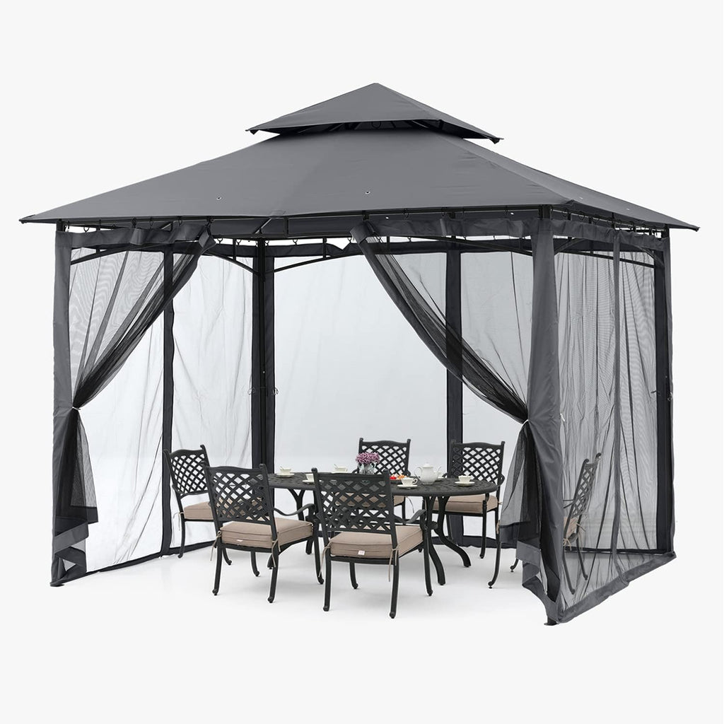 ABCCANOPY Gazebo 2.5x2.5m Impermeable Estable Resistente al invierno, cenador de jardín, techo doble de tela, carpa para fiestas en el patio trasero con malla para sombra y lluvia, Gris