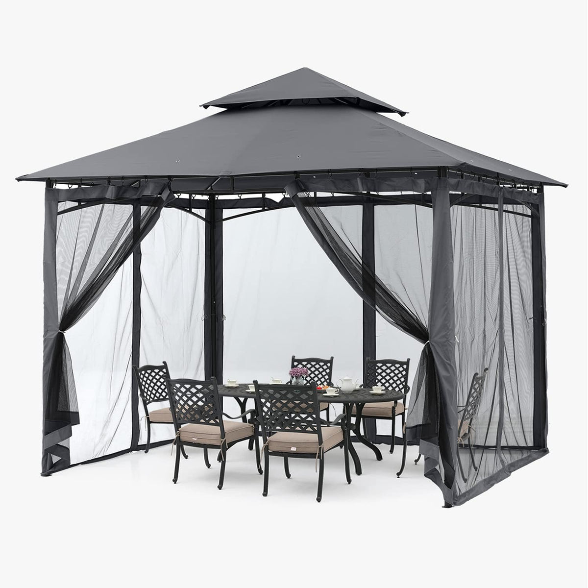 ABCCANOPY Gazebo 2.5x2.5m Impermeable Estable Resistente al invierno, cenador de jardín, techo doble de tela, carpa para fiestas en el patio trasero con malla para sombra y lluvia, Gris