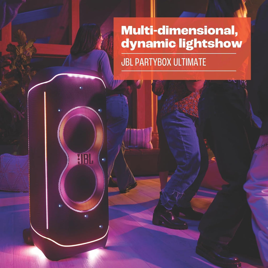 JBL Partybox Stage 120 en negro: altavoz Bluetooth portátil con sonido JBL Pro, espectáculo de luces, refuerzo de sonido con IA y asa telescópica: 12 h de autonomía