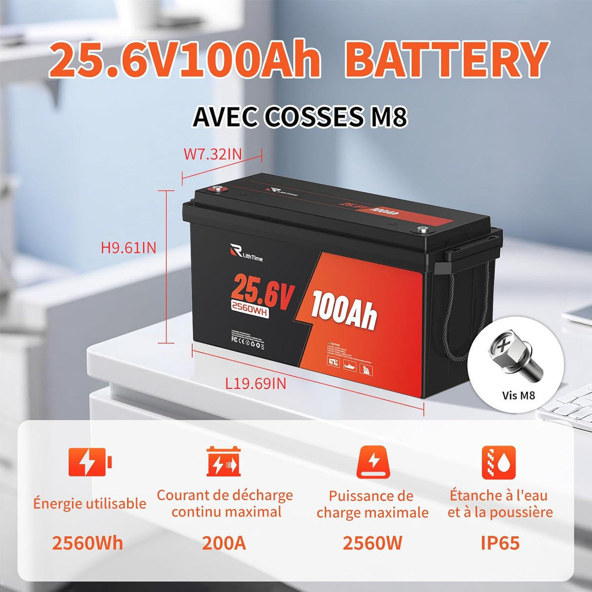 Batería LiFePO4 de 24V 100Ah de expansión flexible (2S4P) para 20,48 kWh, con BMS de 100A y alta densidad energética para autocaravanas, barcos, casas autónomas y aplicaciones fuera de la red.