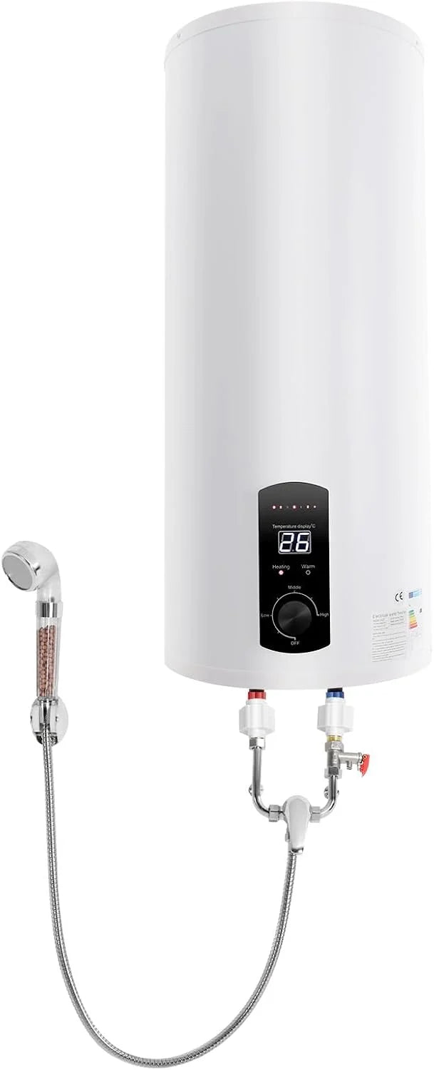 Elektryczny bojler na wodę, prysznic i zbiornik ciepłej wody 2000 W, elektryczny bojler ciepłej wody, pionowy, 25-75°C, emaliowany zbiornik wewnętrzny, ochrona przed wyciekiem, w zestawie słuchawka