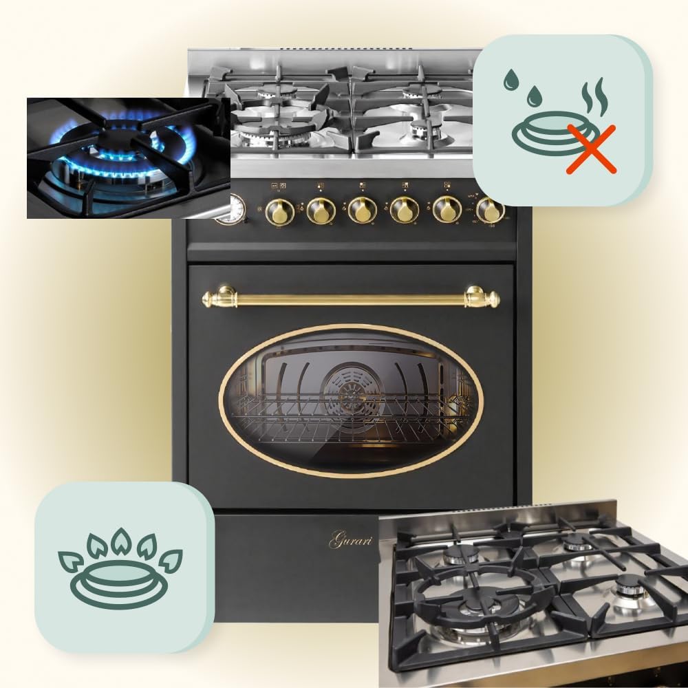 Cocina de gas GURARI con horno a gas GCH G 614 BR independiente 60 cm | Grill a gas | Rustipollo | Temporizador analógico eléctrico con función STOP | Cajón con sistema push-pull | Control de gas | Cocina tipo Range Cooker gas natural/propano