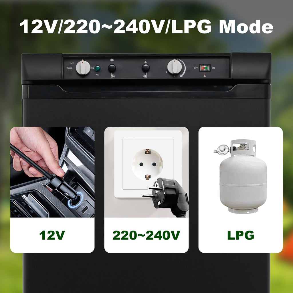 Refrigerador a gas SMETA con congelador, refrigerador de camping a gas, combinación de refrigerador y congelador de 100 L, refrigerador silencioso, 12 V 230 V gas propano para casa de vacaciones, caravana, autocaravana, garaje, negro