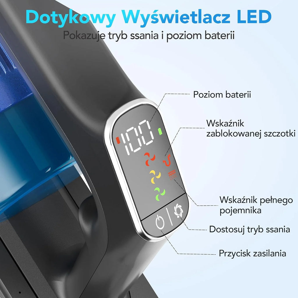 Greenote GSC80 Bezprzewodowy Odkurzacz Pionowy 45KPa/600W, ze Stacją Ładowania, Czas Pracy do 60 Min, Składana Rura, Ekran Dotykowy, Szczotka Anti-Tangle do Sierści Zwierząt, Dywany i Twarde Podłogi