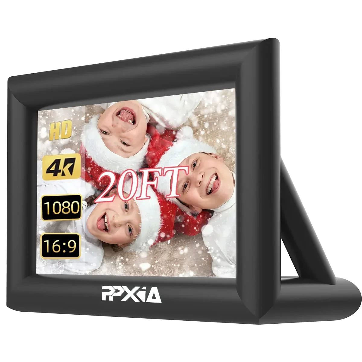 Pantalla de proyección inflable PPXIA, con soporte y ventilador, proyección frontal y trasera, portátil para interiores y exteriores, 16:9, 20 pies