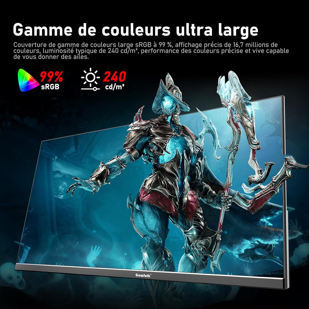 Monitor de PC Gawfolk de 24,5 pulgadas, monitor para juegos de 200 Hz, FHD 1080p, altavoces integrados, 1 ms, FreeSync, 99% sRGB, ángulo de visión de 178°, HDMI, DisplayPort, negro