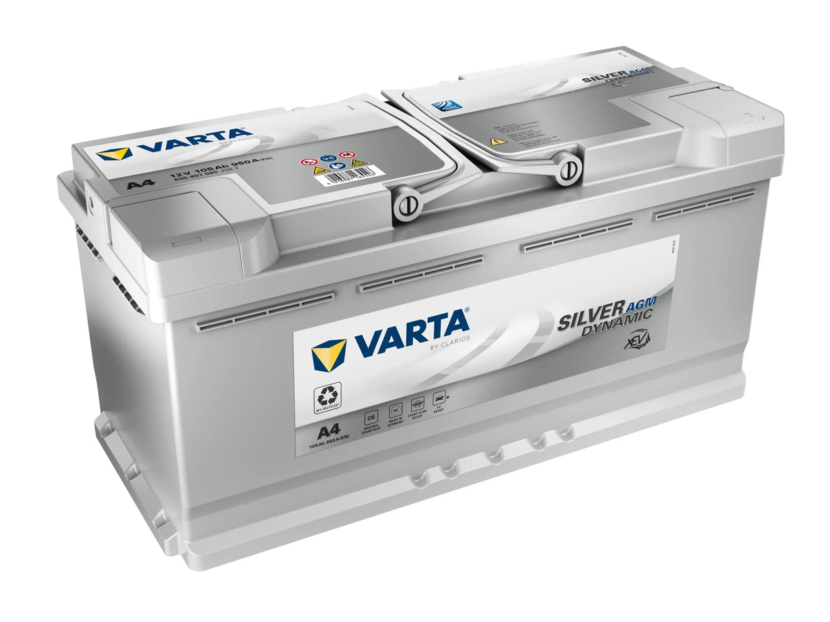 Batería VARTA Silver Dynamic AGM A4 Start-Stop xEV 12V 105Ah 950A, batería de arranque para coches con altas necesidades energéticas
