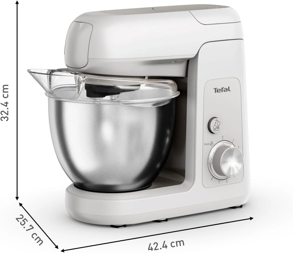 Tefal Bake Partner QB525B38 robot kuchenny, 1100 W, w zestawie z nasadką miksera stojącego + zestaw do pieczenia, automatyczne wyłączanie po podniesieniu ramienia, planetarny system mieszania, miska
