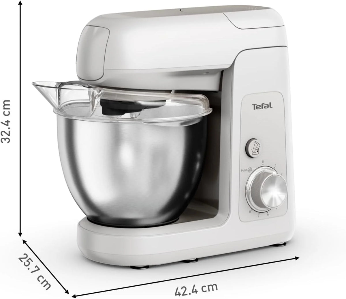 Tefal Bake Partner QB525B38 robot kuchenny, 1100 W, w zestawie z nasadką miksera stojącego + zestaw do pieczenia, automatyczne wyłączanie po podniesieniu ramienia, planetarny system mieszania, miska