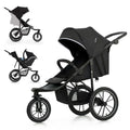 Kinderkraft HELSI 2 Silla de paseo hasta 27 kg, cochecito desde el nacimiento, silla de paseo para correr con grandes ruedas neumáticas, función de reclinado, asa parental ajustable, plegable, cesta debajo del asiento, negro