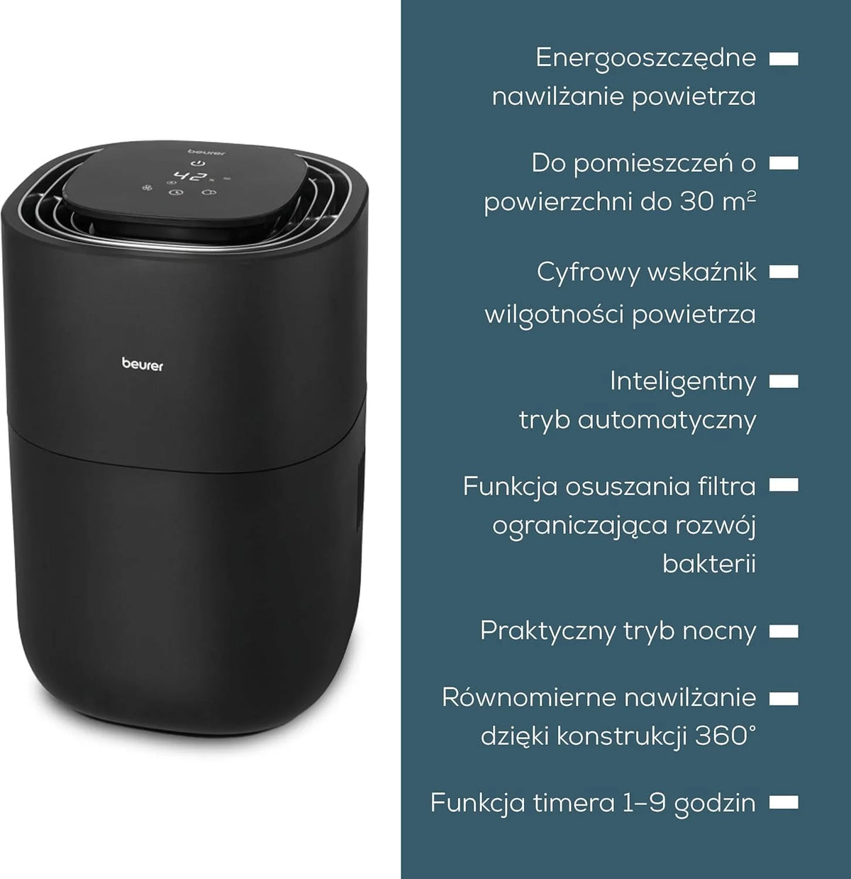 Beurer LB 200 Nawilżacz z energooszczędną technologią zimnego parowania, higieniczne stałe nawilżanie powietrza, z funkcją osuszania filtra, 3 poziomy nawilżania, do pomieszczeń o pow. do ok. 30m