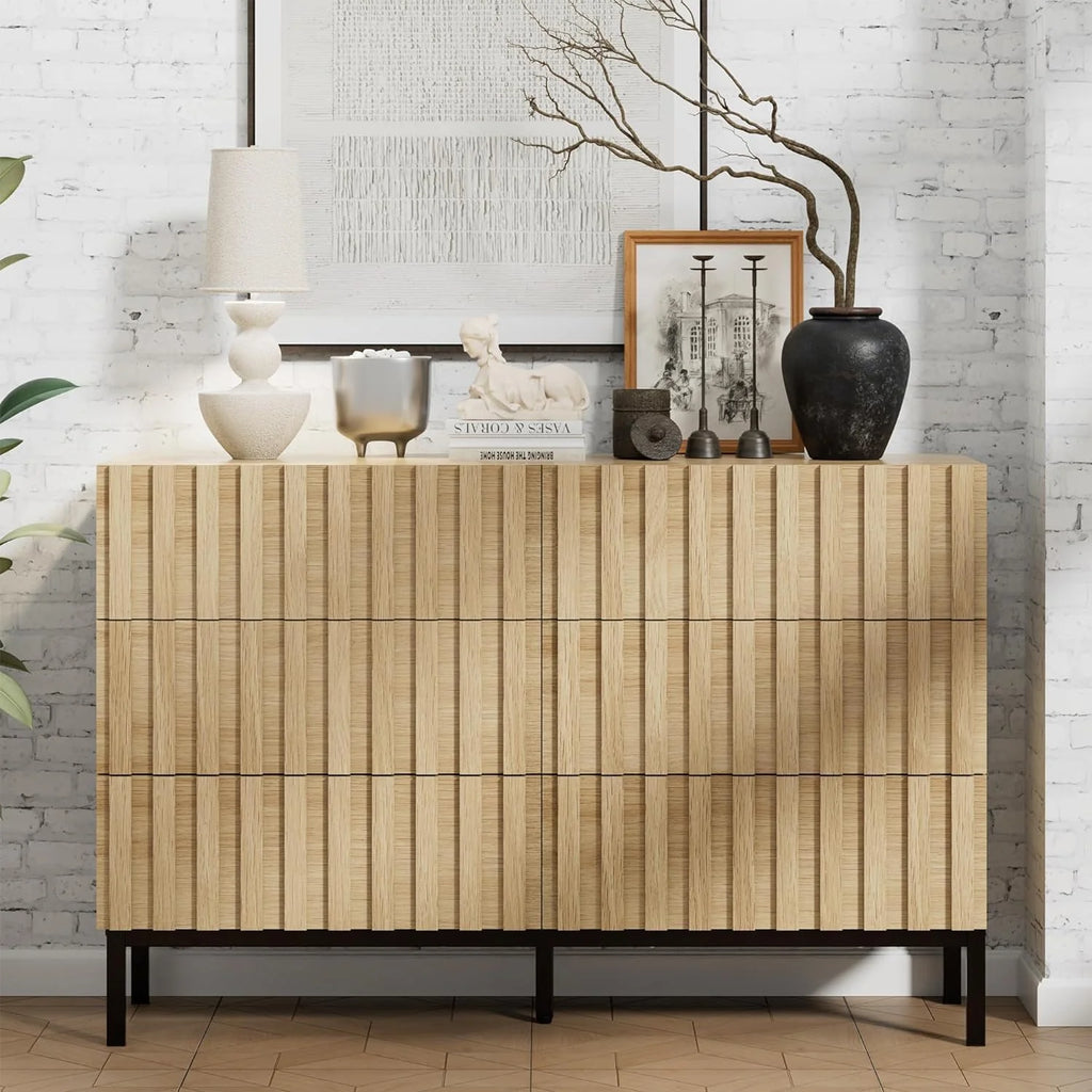 UEV Komoda z 6 szufladami, 73,4 x 34,5 x 100 cm, szafka z szufladami, wąska komoda, komoda do przechowywania, szafa do salonu, sypialni, przedpokoju (naturalna)