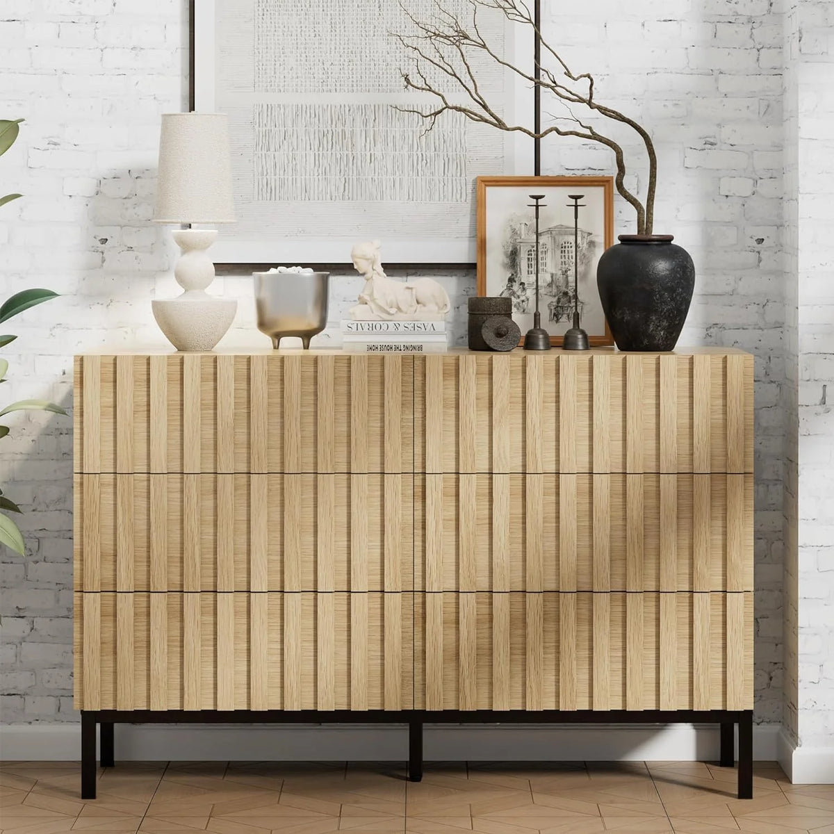 UEV Komoda z 6 szufladami, 73,4 x 34,5 x 100 cm, szafka z szufladami, wąska komoda, komoda do przechowywania, szafa do salonu, sypialni, przedpokoju (naturalna)
