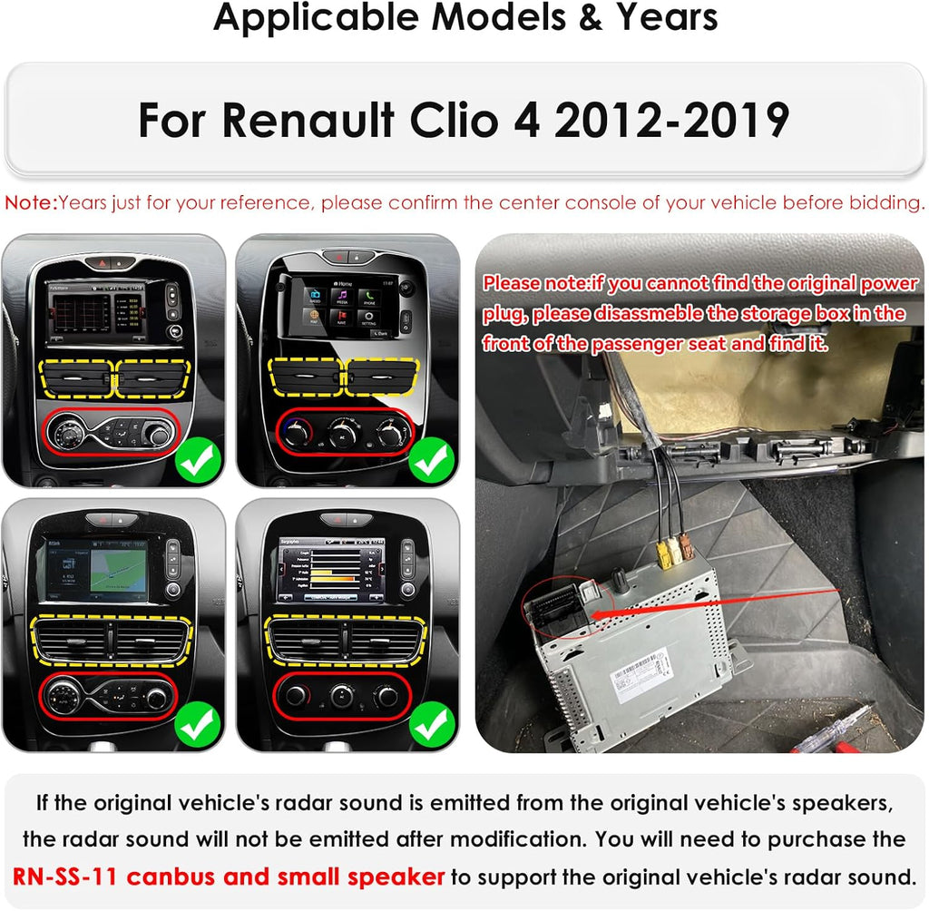 Autorradio Ossuret para Renault Clio 4 (2012-2019), pantalla táctil Android 13 de 10.1 pulgadas, 2+64 GB, navegación GPS con Carplay, Android Auto, WiFi, SWC, Bluetooth y USB