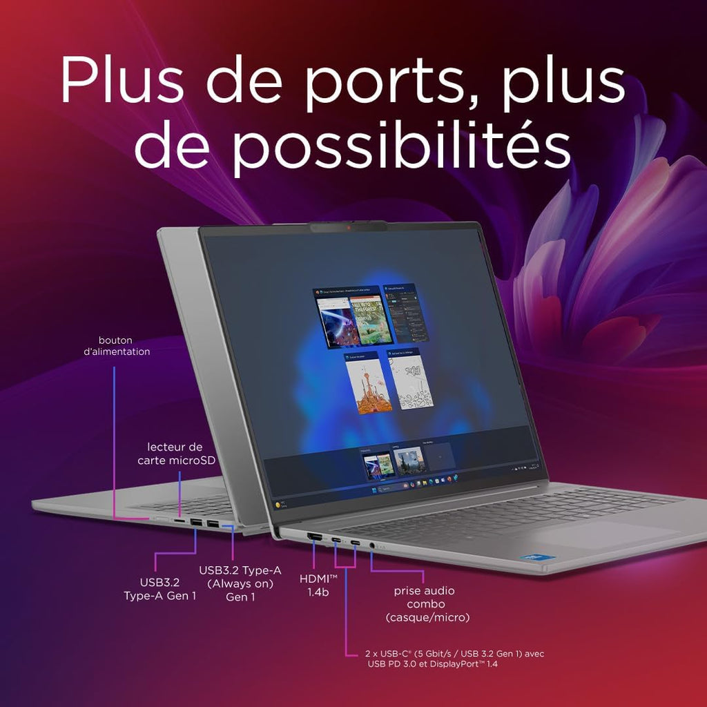 Lenovo IdeaPad Slim 5 16IRH10R - Ordenador portátil de 16'' WUXGA (Intel Core 7 240H, 32 GB de RAM, 512 GB de SSD, Intel Graphics, Windows 11 Home) Teclado francés AZERTY - Gris