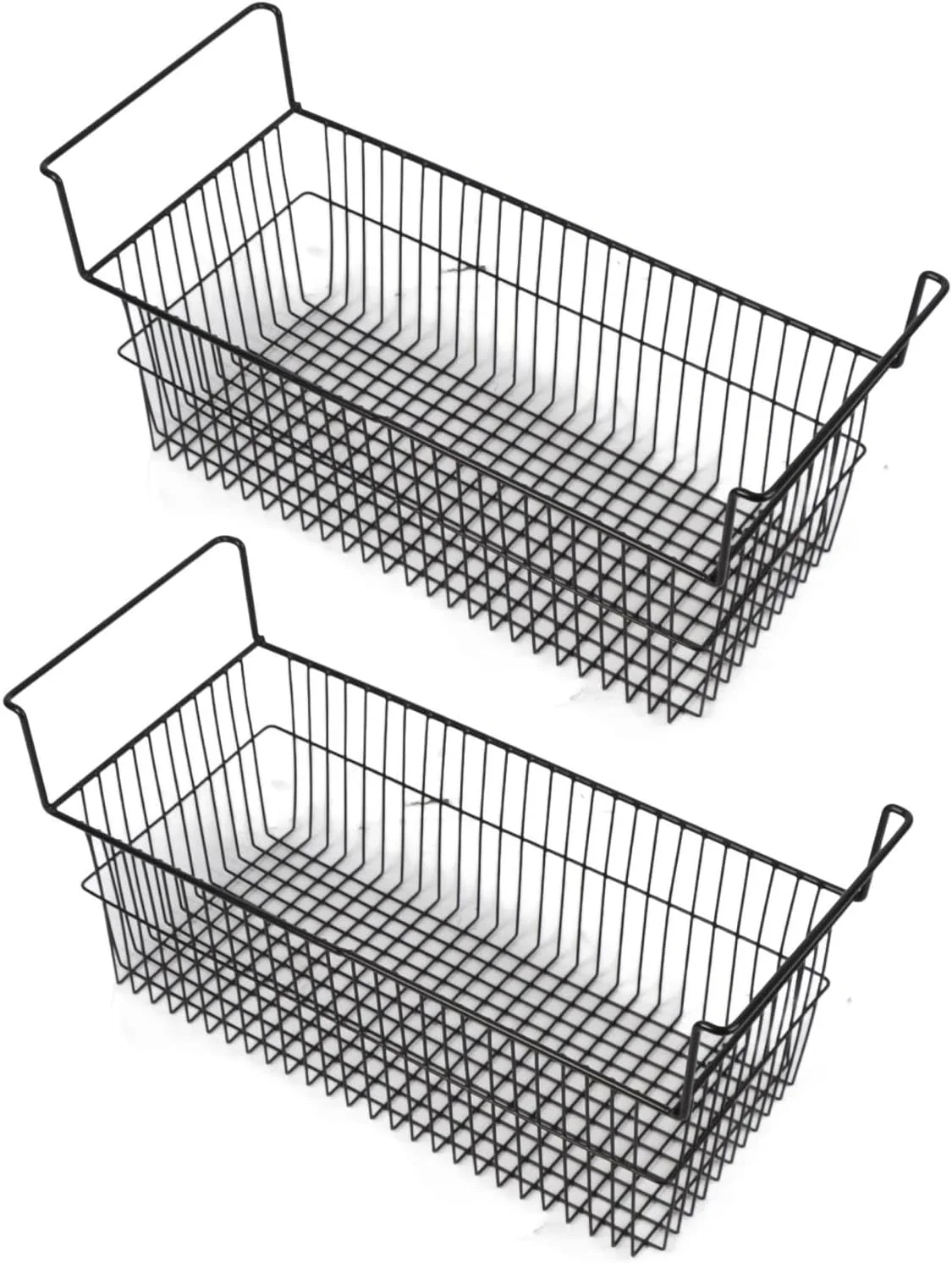 Yosoo Health Gear Pojemniki do Zamrażarki Skrzyniowej, Zestaw 2 Koszy do Głębokiego Zamrażania z Drutu Stalowego, Stojak Przechowywania Pokryty PE, Czarne Metalowe Kosze Druciane Zamrażarek, Lodówek