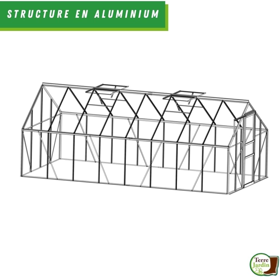 Invernadero de jardín de aluminio y policarbonato de 12,25 m²