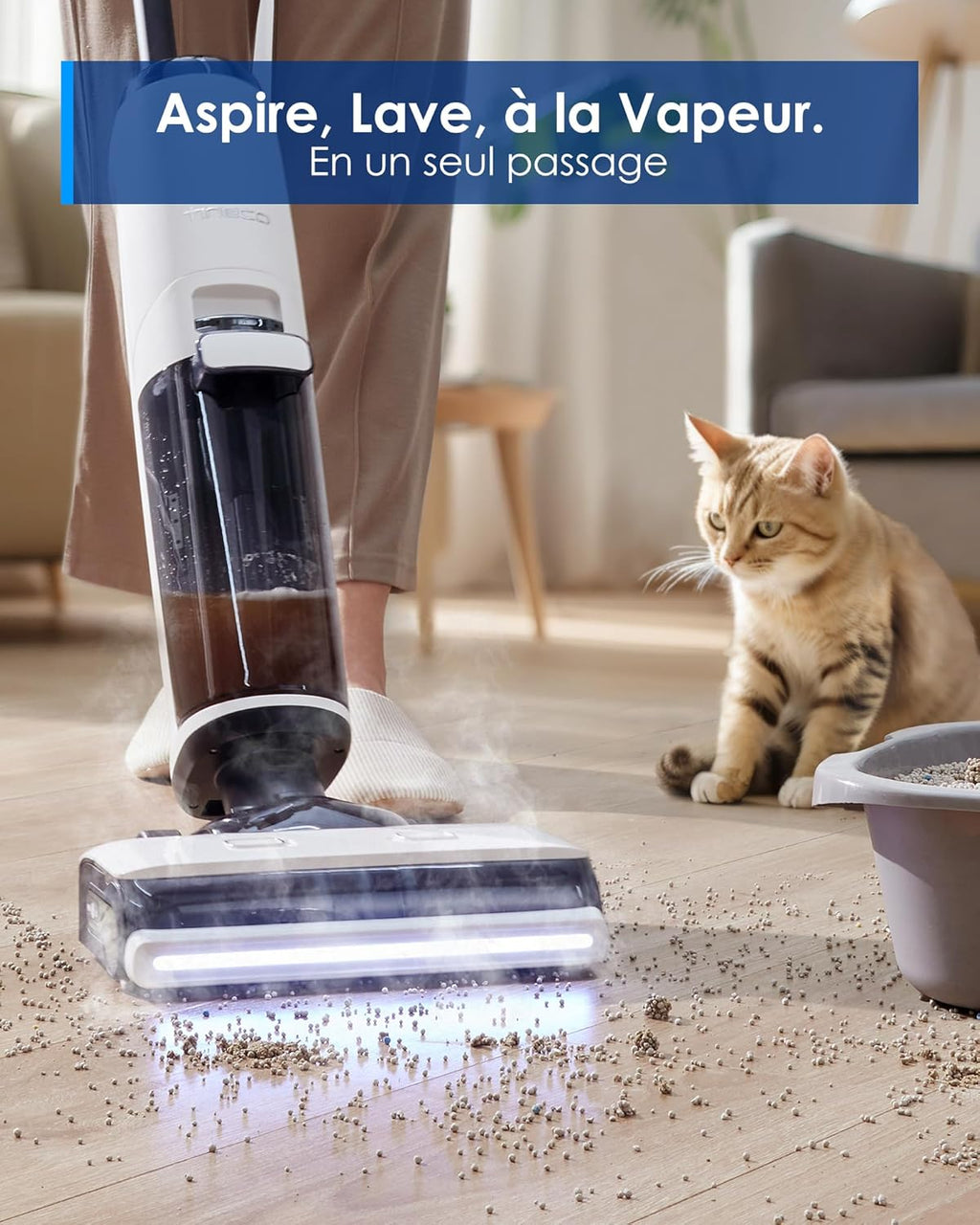 Limpiador de suelos inalámbrico a vapor Tineco Floor One S7 para suciedad pegajosa en suelos duros con pantalla, autolimpieza, limpieza de bordes y autopropulsión, perfecto para niños/mascotas