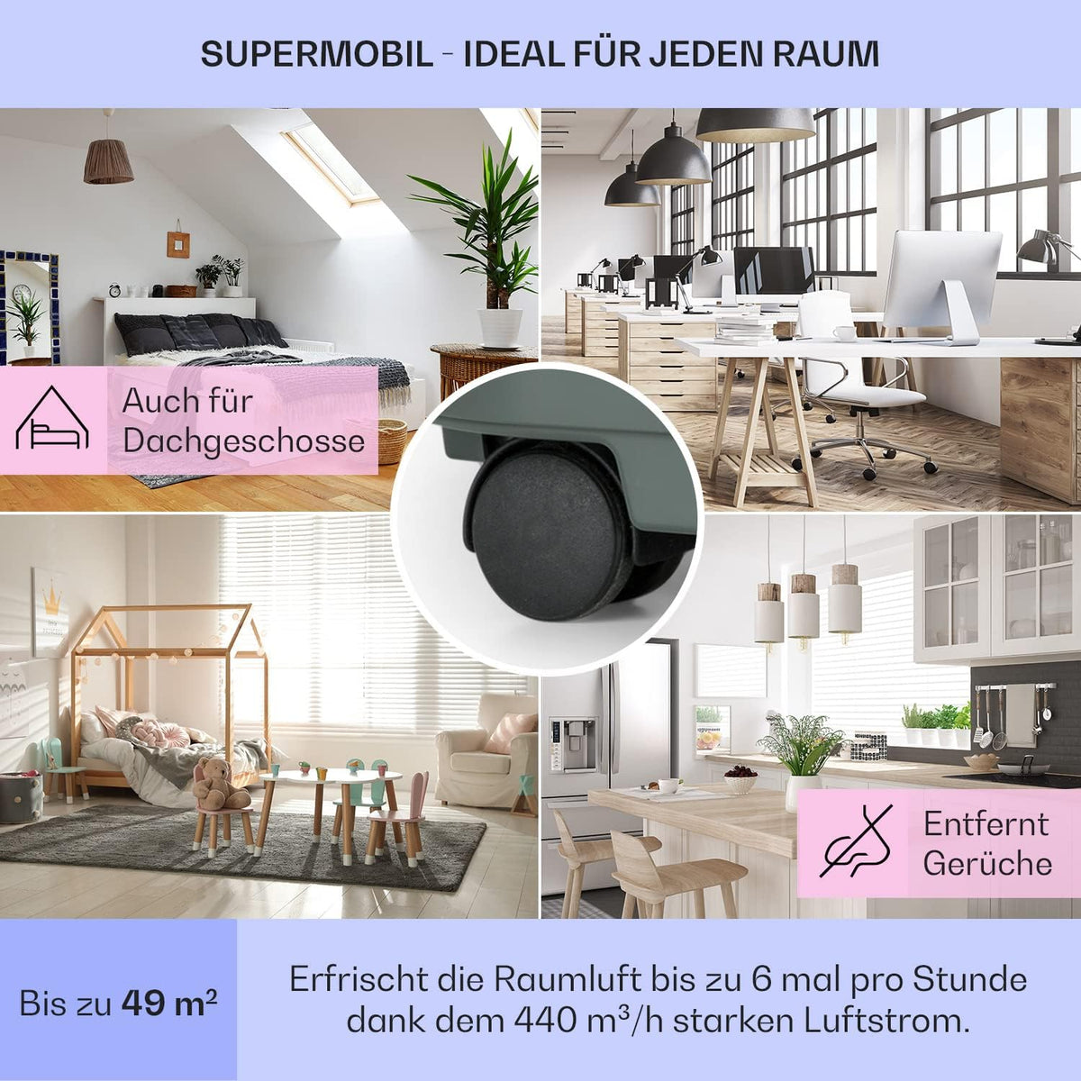 Acondicionador de aire portátil Klarstein con manguera de escape, unidad de climatización 5 en 1, ventilador, deshumidificador, purificador de aire y modo nocturno, control por aplicación, pequeño y portátil, para hogar y oficina, 12000 BTU
